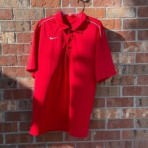 Nike Mens Size XL Red With White Piping Dri Fit Collar Polo Shirt Short Sleeve